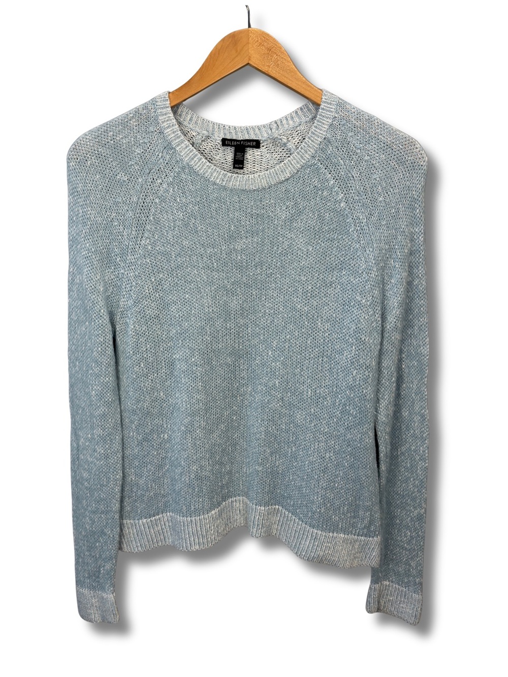 Eileen Fisher Organic Linen Cotton Marled Sweater Blue White XS